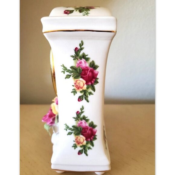 Royal Albert Old Country Roses Quartz Mantle Clock 1962 Desk Shelf Vintage - Picture 7 of 9